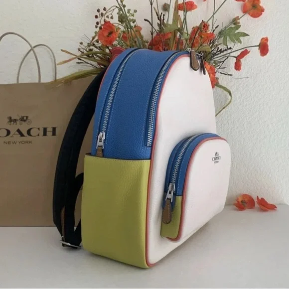 Coach White and Blue Backpack with Yellow Sides